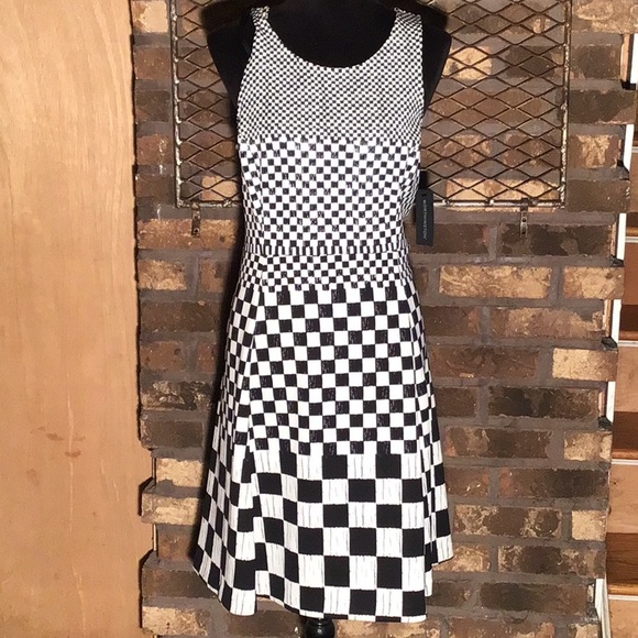 Worthington sleeveless midi dress black/polar bear black white checks 8 - Picture 2 of 7